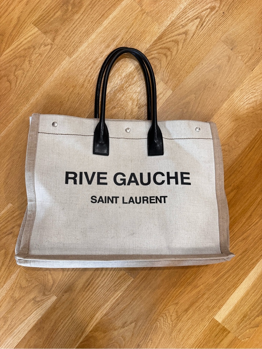 Saint Laurent Rive Gauche Canvas Tote – Beige and Black